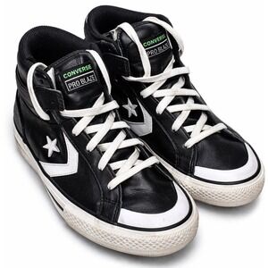 Converse Pro‎ Blazer Youth 6.5 Black Leather High Top Sneakers Boys Girls Shoes